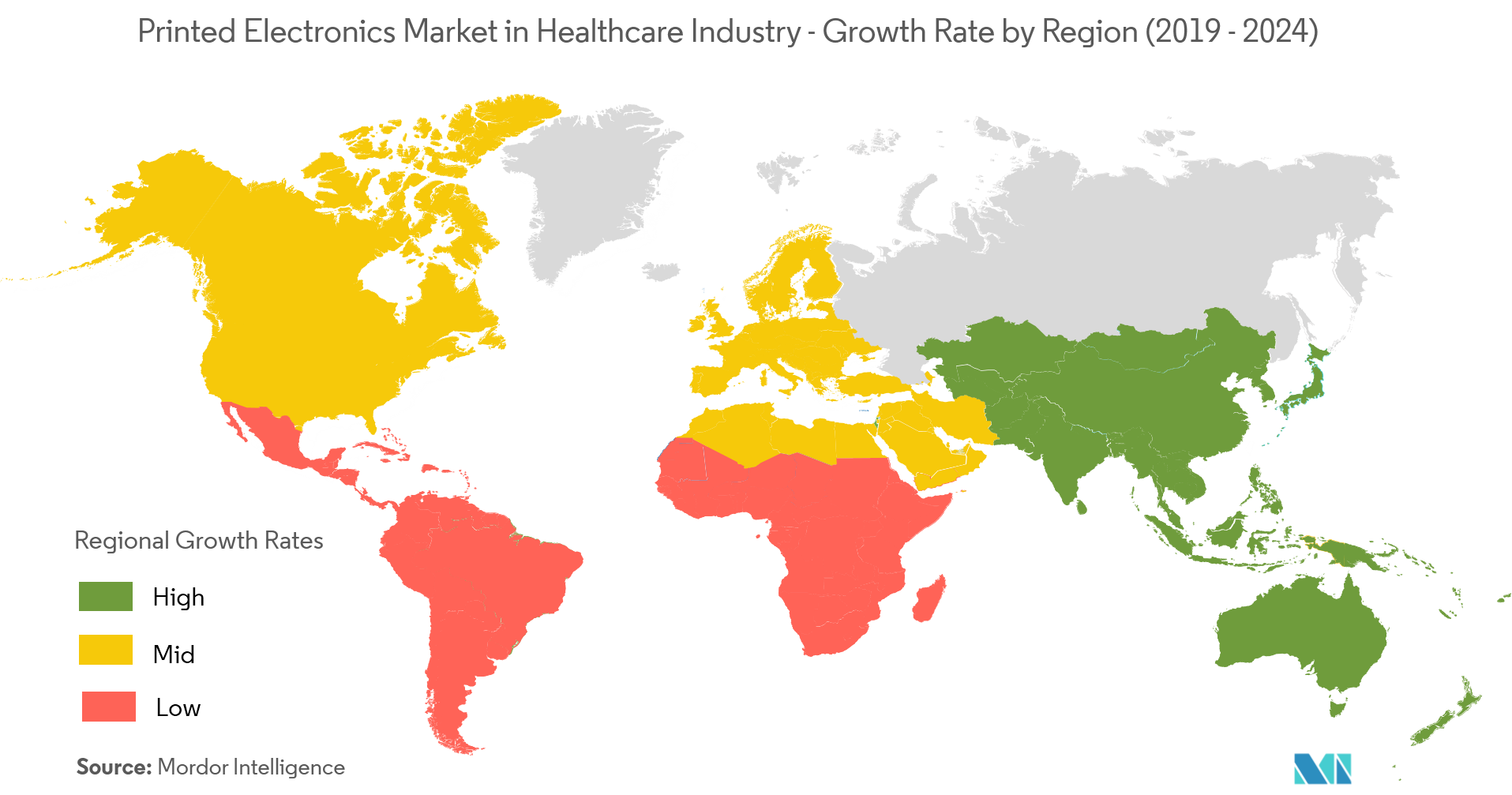 Printed Electronics Market in Healthcare Industry Growth Rate By Region
